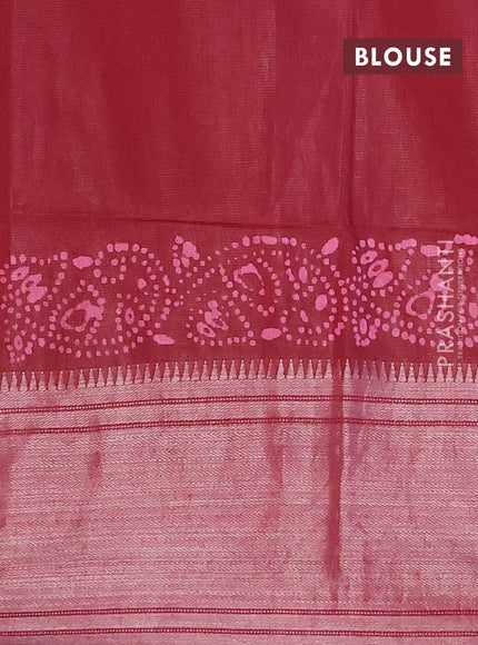 Semi tussar saree maroon with allover batik prints and silver zari woven kanjivaram style border - {{ collection.title }} by Prashanti Sarees