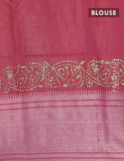 Semi tussar saree maroon with allover batik prints and silver zari woven kanjivaram style border - {{ collection.title }} by Prashanti Sarees