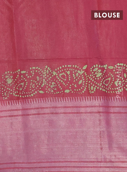 Semi tussar saree maroon with allover batik prints and silver zari woven kanjivaram style border - {{ collection.title }} by Prashanti Sarees