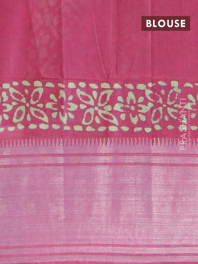 Semi tussar saree maroon with allover batik prints and silver zari woven kanjivaram style border - {{ collection.title }} by Prashanti Sarees