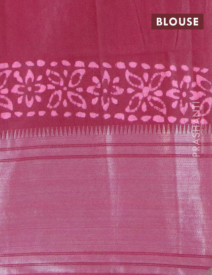 Semi tussar saree maroon with allover batik prints and silver zari woven kanjivaram style border - {{ collection.title }} by Prashanti Sarees