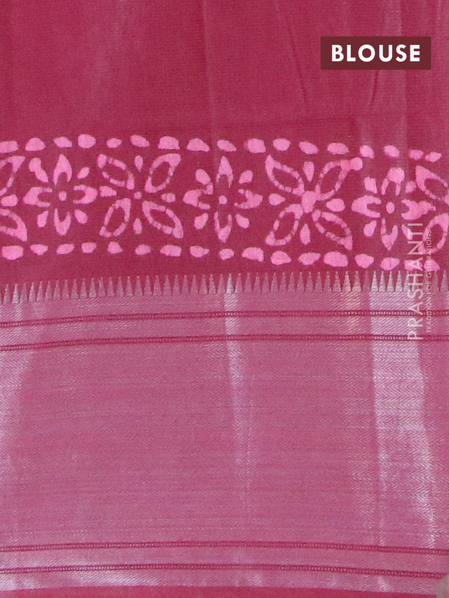 Semi tussar saree maroon with allover batik prints and silver zari woven kanjivaram style border - {{ collection.title }} by Prashanti Sarees