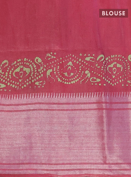 Semi tussar saree maroon with allover batik prints and silver zari woven kanjivaram style border - {{ collection.title }} by Prashanti Sarees