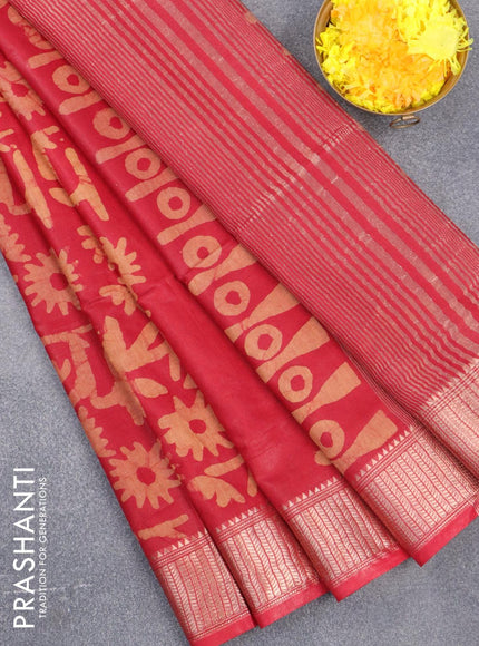 Semi tussar saree maroon with allover batik prints and zari woven kanjivaram style border - {{ collection.title }} by Prashanti Sarees