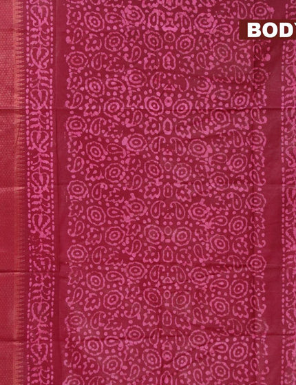 Semi tussar saree maroon with allover batik prints and zari woven kanjivaram style border - {{ collection.title }} by Prashanti Sarees