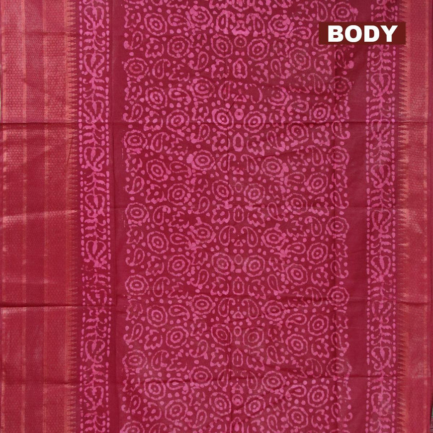 Semi tussar saree maroon with allover batik prints and zari woven kanjivaram style border - {{ collection.title }} by Prashanti Sarees