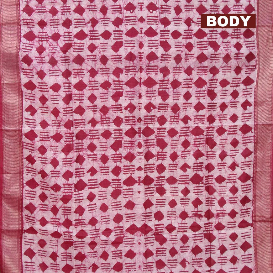 Semi tussar saree maroon with allover batik prints and zari woven kanjivaram style border - {{ collection.title }} by Prashanti Sarees