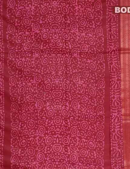 Semi tussar saree maroon with allover batik prints and zari woven kanjivaram style border - {{ collection.title }} by Prashanti Sarees