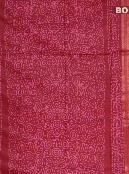 Semi tussar saree maroon with allover batik prints and zari woven kanjivaram style border - {{ collection.title }} by Prashanti Sarees