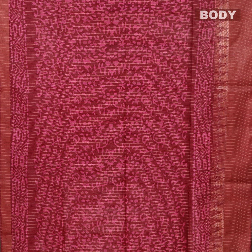 Semi tussar saree maroon with allover batik prints and zari woven kanjivaram style border - {{ collection.title }} by Prashanti Sarees