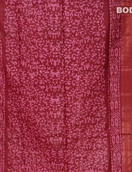 Semi tussar saree maroon with allover batik prints and zari woven kanjivaram style border - {{ collection.title }} by Prashanti Sarees