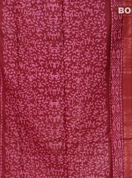 Semi tussar saree maroon with allover batik prints and zari woven kanjivaram style border - {{ collection.title }} by Prashanti Sarees