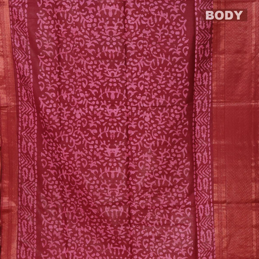 Semi tussar saree maroon with allover batik prints and zari woven kanjivaram style border - {{ collection.title }} by Prashanti Sarees