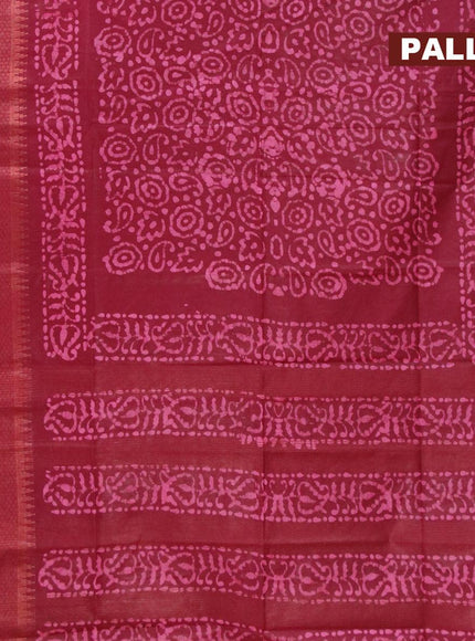 Semi tussar saree maroon with allover batik prints and zari woven kanjivaram style border - {{ collection.title }} by Prashanti Sarees