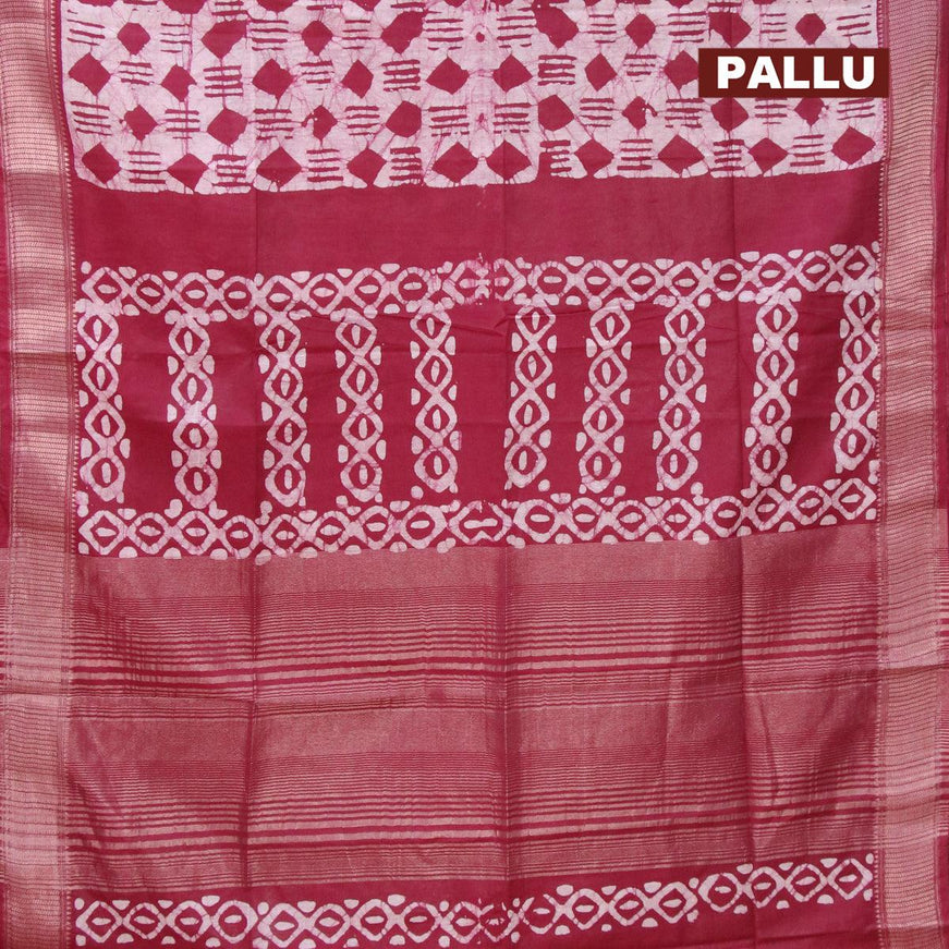 Semi tussar saree maroon with allover batik prints and zari woven kanjivaram style border - {{ collection.title }} by Prashanti Sarees