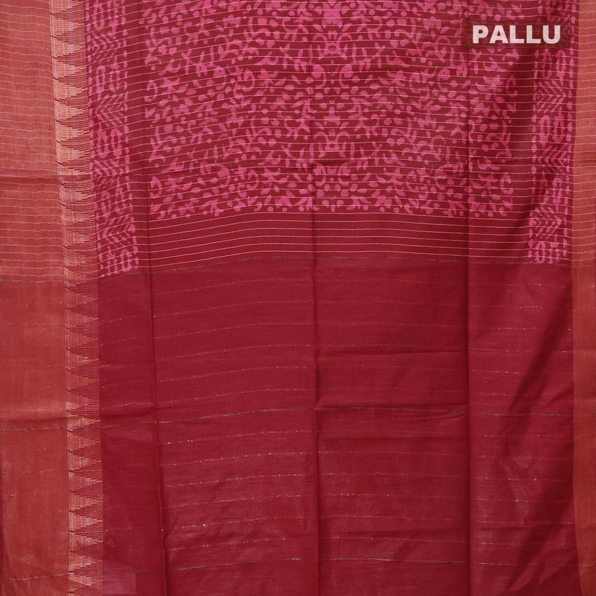 Semi tussar saree maroon with allover batik prints and zari woven kanjivaram style border - {{ collection.title }} by Prashanti Sarees