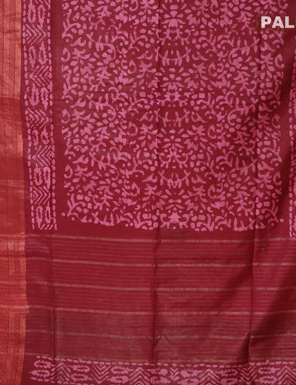 Semi tussar saree maroon with allover batik prints and zari woven kanjivaram style border - {{ collection.title }} by Prashanti Sarees