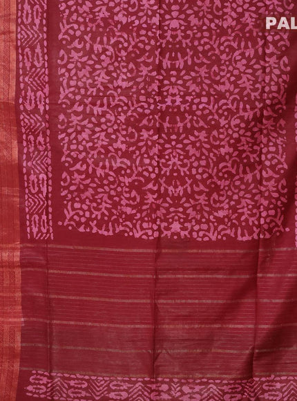 Semi tussar saree maroon with allover batik prints and zari woven kanjivaram style border - {{ collection.title }} by Prashanti Sarees