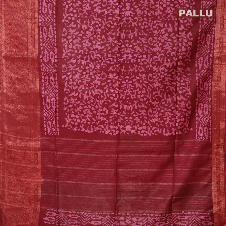 Semi tussar saree maroon with allover batik prints and zari woven kanjivaram style border - {{ collection.title }} by Prashanti Sarees