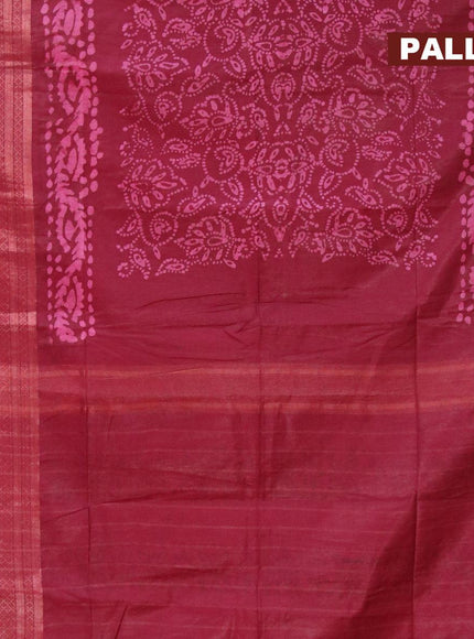 Semi tussar saree maroon with allover batik prints and zari woven kanjivaram style border - {{ collection.title }} by Prashanti Sarees