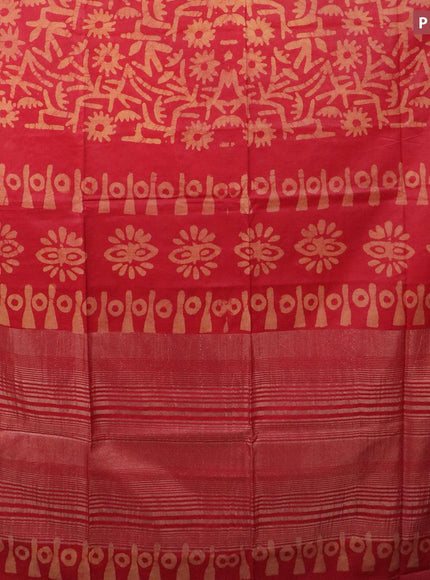 Semi tussar saree maroon with allover batik prints and zari woven kanjivaram style border - {{ collection.title }} by Prashanti Sarees