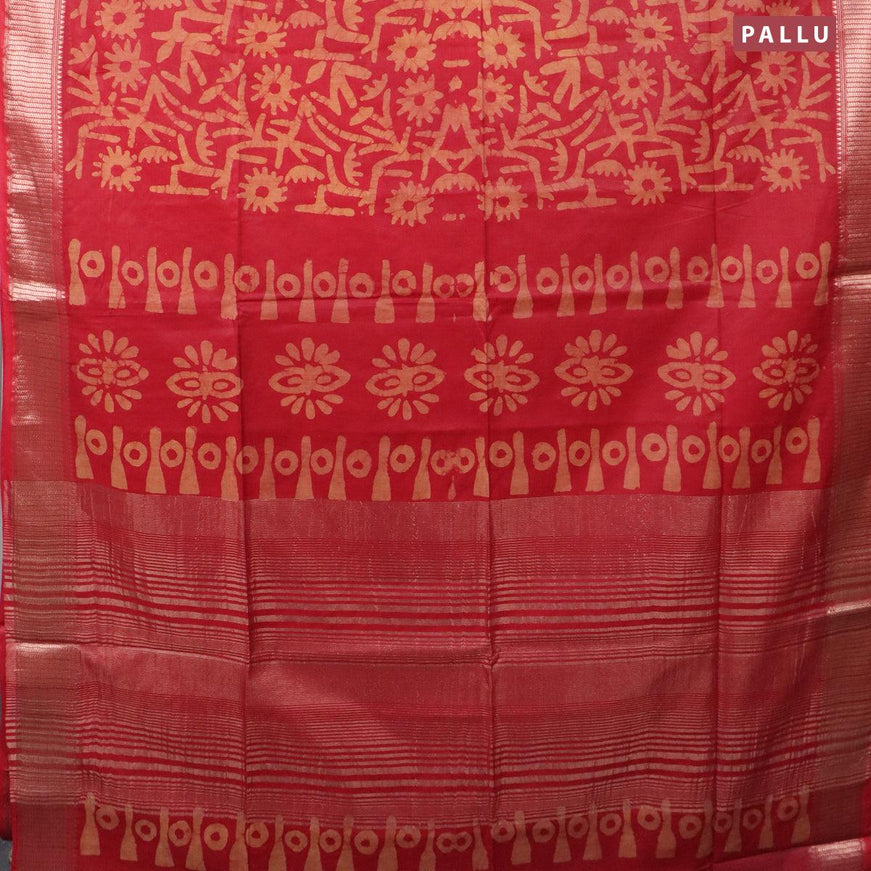 Semi tussar saree maroon with allover batik prints and zari woven kanjivaram style border - {{ collection.title }} by Prashanti Sarees