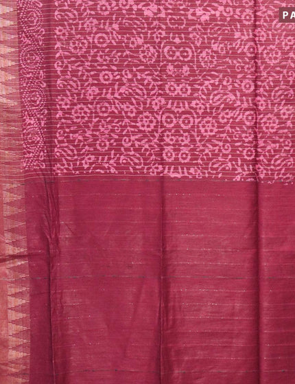 Semi tussar saree maroon with allover batik prints and zari woven kanjivaram style border - {{ collection.title }} by Prashanti Sarees