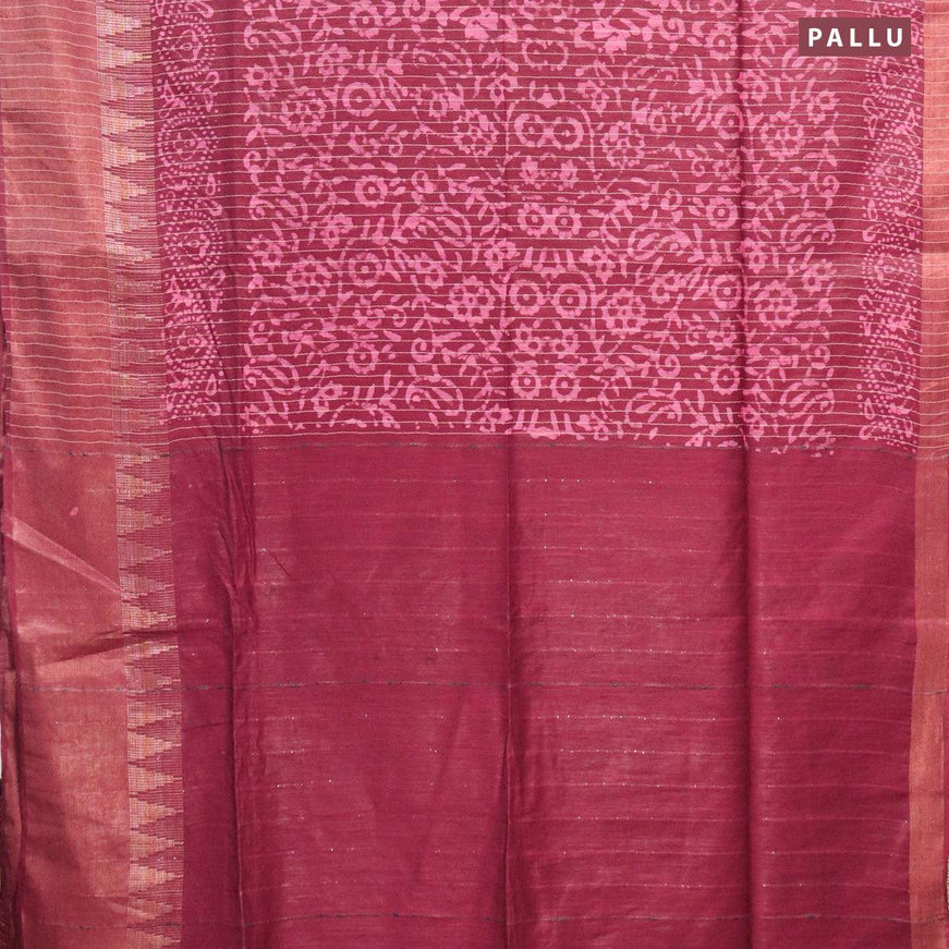 Semi tussar saree maroon with allover batik prints and zari woven kanjivaram style border - {{ collection.title }} by Prashanti Sarees