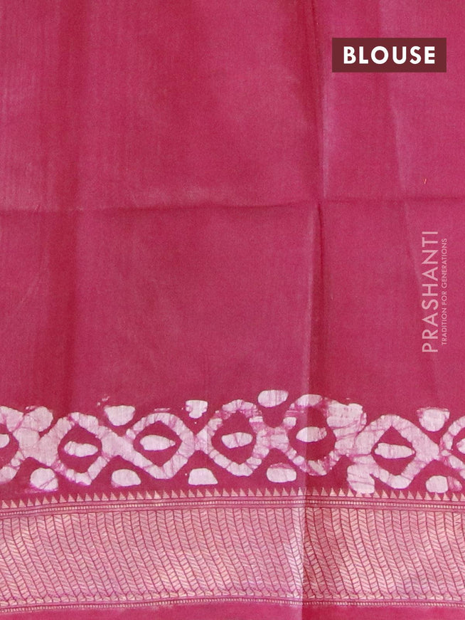 Semi tussar saree maroon with allover batik prints and zari woven kanjivaram style border - {{ collection.title }} by Prashanti Sarees