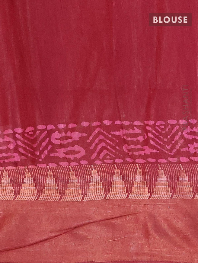 Semi tussar saree maroon with allover batik prints and zari woven kanjivaram style border - {{ collection.title }} by Prashanti Sarees