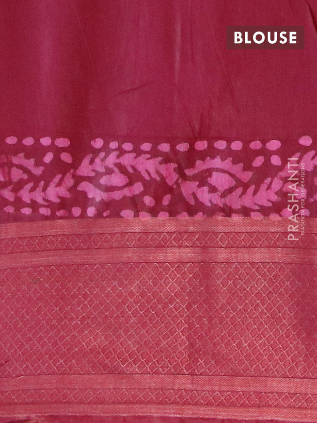 Semi tussar saree maroon with allover batik prints and zari woven kanjivaram style border - {{ collection.title }} by Prashanti Sarees