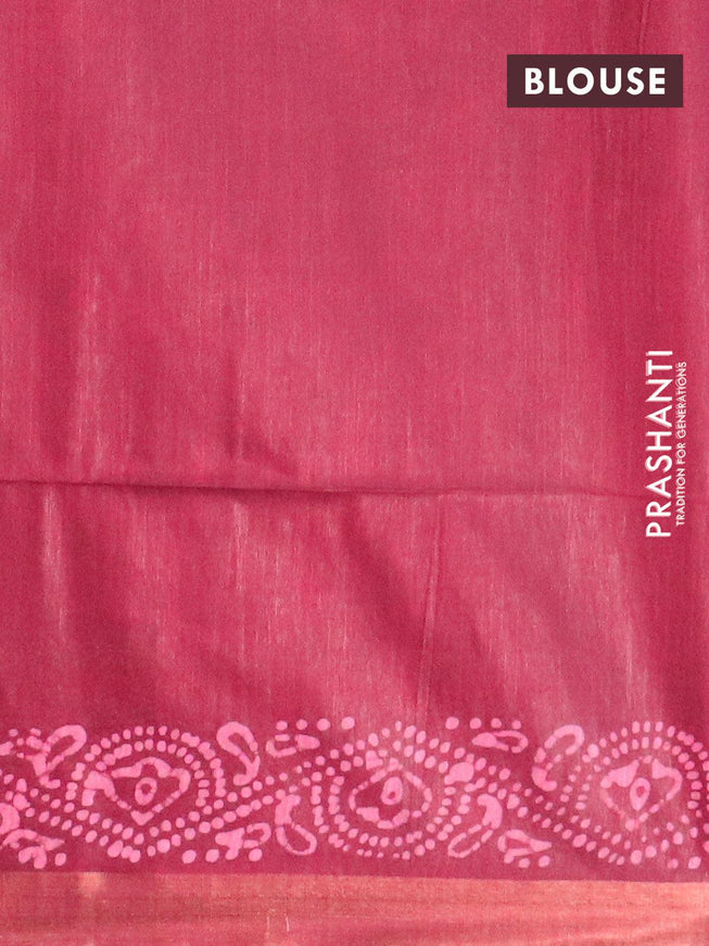 Semi tussar saree maroon with allover batik prints and zari woven kanjivaram style border - {{ collection.title }} by Prashanti Sarees