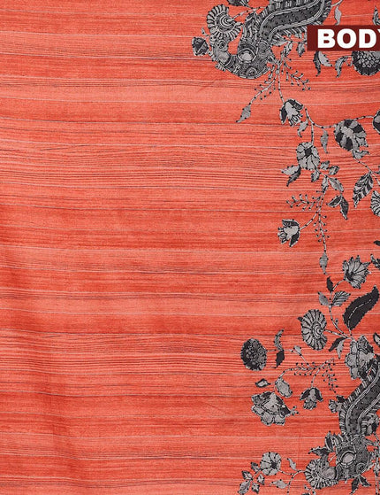 Semi tussar saree orange and grey with kalamkari prints & french knot work and simple border - {{ collection.title }} by Prashanti Sarees