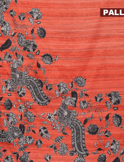 Semi tussar saree orange and grey with kalamkari prints & french knot work and simple border - {{ collection.title }} by Prashanti Sarees