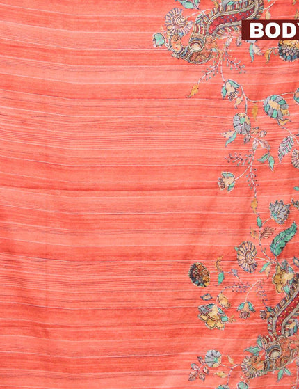 Semi tussar saree orange with kalamkari prints & french knot work and simple border - {{ collection.title }} by Prashanti Sarees