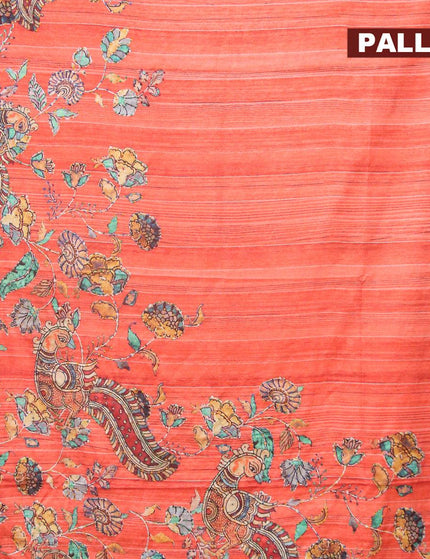 Semi tussar saree orange with kalamkari prints & french knot work and simple border - {{ collection.title }} by Prashanti Sarees