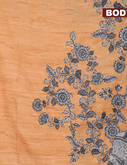 Semi tussar saree pale orange and grey with kalamkari prints & french knot work and printed border - {{ collection.title }} by Prashanti Sarees