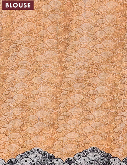 Semi tussar saree pale orange and grey with kalamkari prints & french knot work and printed border - {{ collection.title }} by Prashanti Sarees