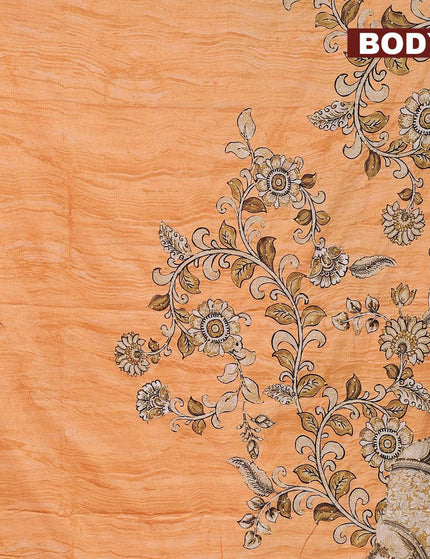 Semi tussar saree pale orange with kalamkari prints & french knot work and printed border - {{ collection.title }} by Prashanti Sarees