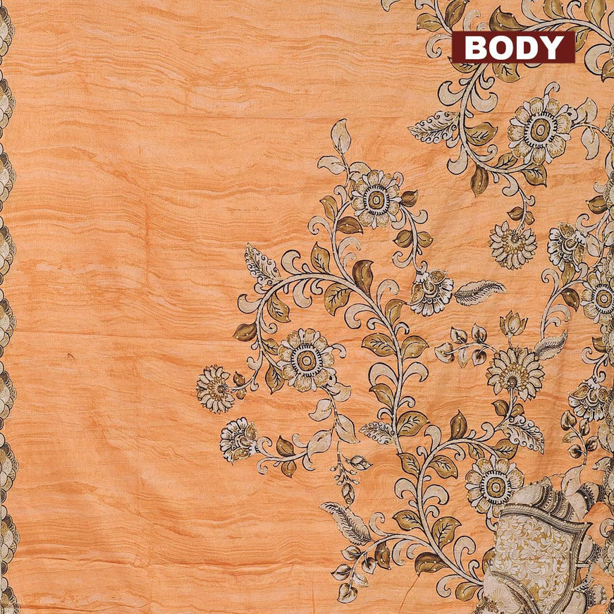 Semi tussar saree pale orange with kalamkari prints & french knot work and printed border - {{ collection.title }} by Prashanti Sarees