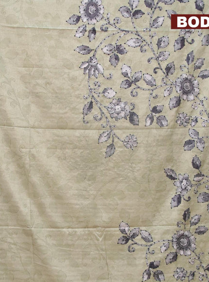 Semi tussar saree pastel green and grey with kalamkari prints & french knot work and printed border - {{ collection.title }} by Prashanti Sarees