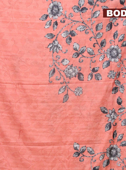 Semi tussar saree peach shade and grey with kalamkari prints & french knot work and printed border - {{ collection.title }} by Prashanti Sarees