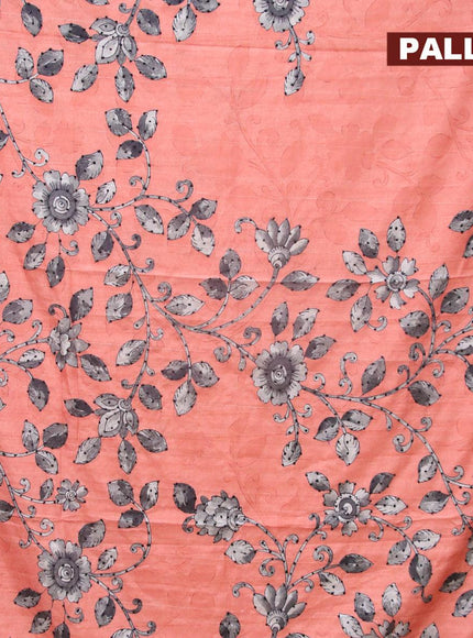 Semi tussar saree peach shade and grey with kalamkari prints & french knot work and printed border - {{ collection.title }} by Prashanti Sarees