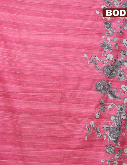 Semi tussar saree pink and grey with kalamkari prints & french knot work and simple border - {{ collection.title }} by Prashanti Sarees