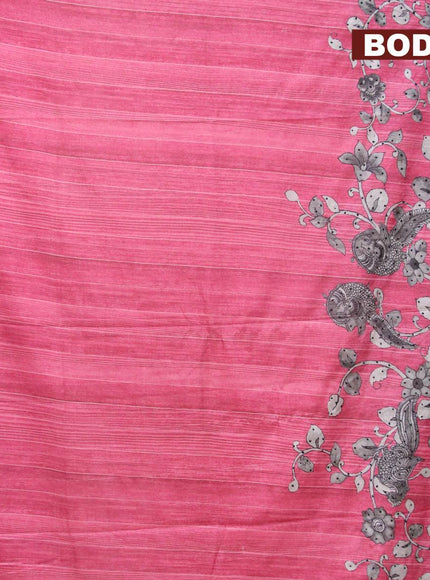 Semi tussar saree pink and grey with kalamkari prints & french knot work and simple border - {{ collection.title }} by Prashanti Sarees