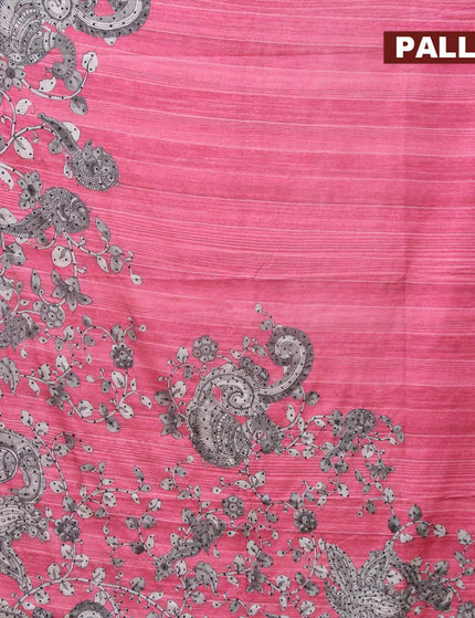 Semi tussar saree pink and grey with kalamkari prints & french knot work and simple border - {{ collection.title }} by Prashanti Sarees