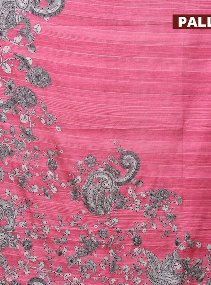 Semi tussar saree pink and grey with kalamkari prints & french knot work and simple border - {{ collection.title }} by Prashanti Sarees