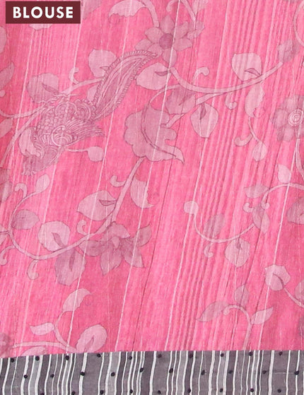 Semi tussar saree pink and grey with kalamkari prints & french knot work and simple border - {{ collection.title }} by Prashanti Sarees