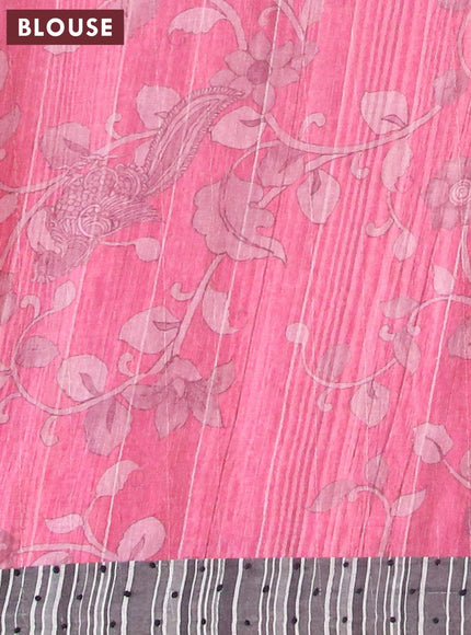 Semi tussar saree pink and grey with kalamkari prints & french knot work and simple border - {{ collection.title }} by Prashanti Sarees