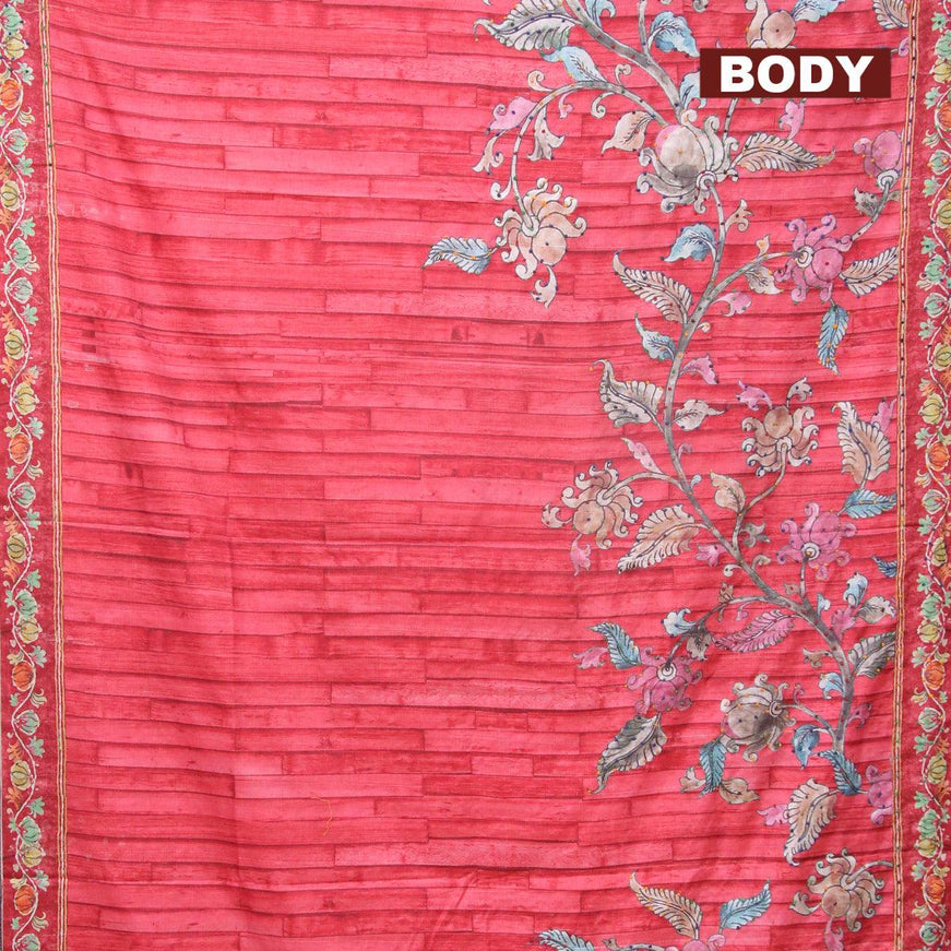 Semi tussar saree pink shade with kalamkari prints & french knot work and printed border - {{ collection.title }} by Prashanti Sarees